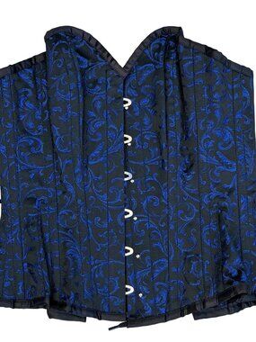 Dracula clothing blue/black brocade steel boned overbust corset 24